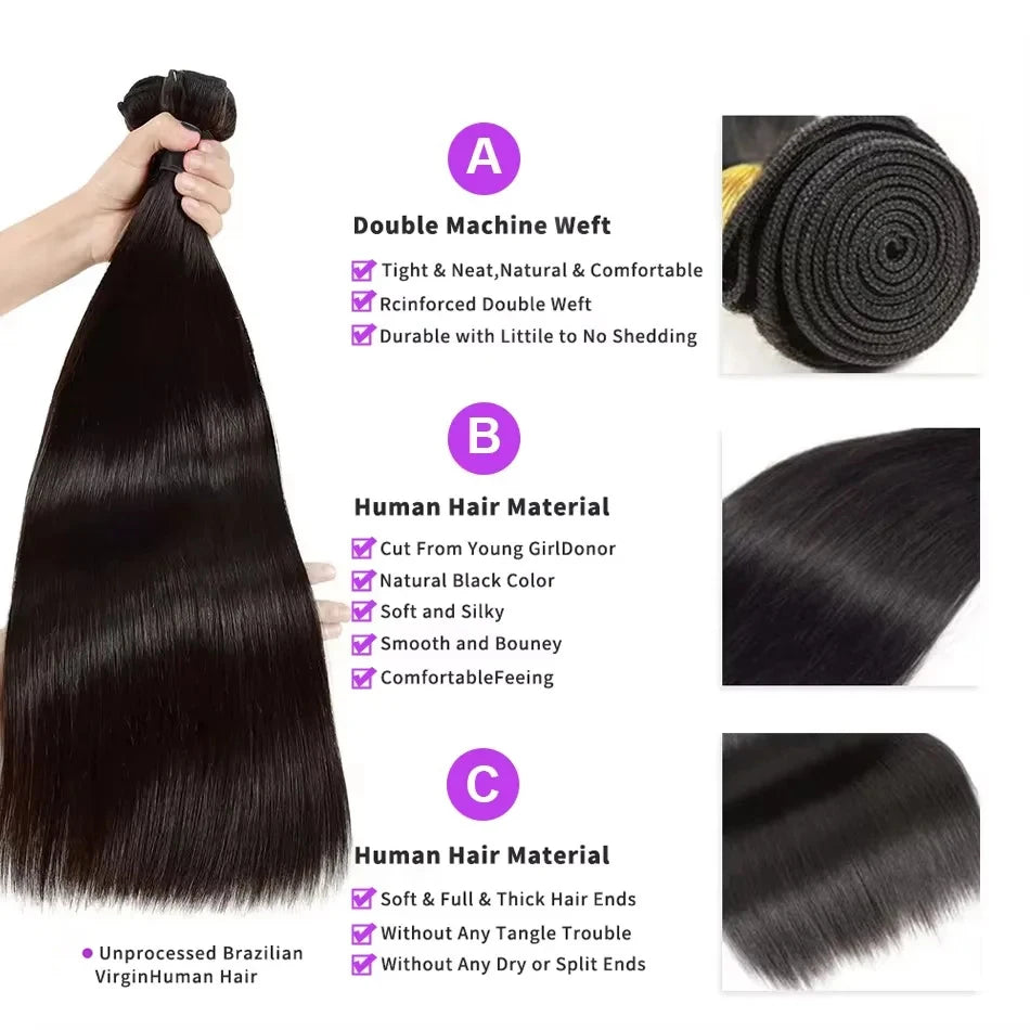 Extensions Cheveux Humains Straight Brésiliennes Remy Hair Double Weft – CLEVI Paris