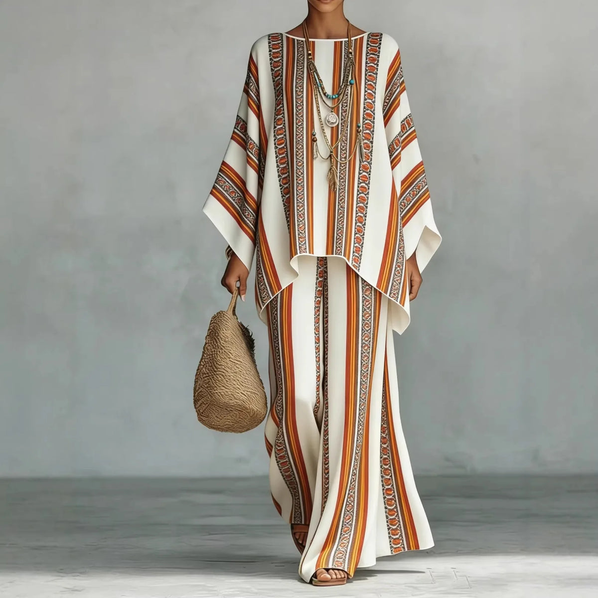 Ensemble femme bohème imprimé haut et pantalon – CLEVI Paris