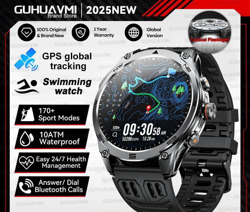 Montre GPS MAVHX AMOLED 1,75″ lampe torche – CLEVI Paris