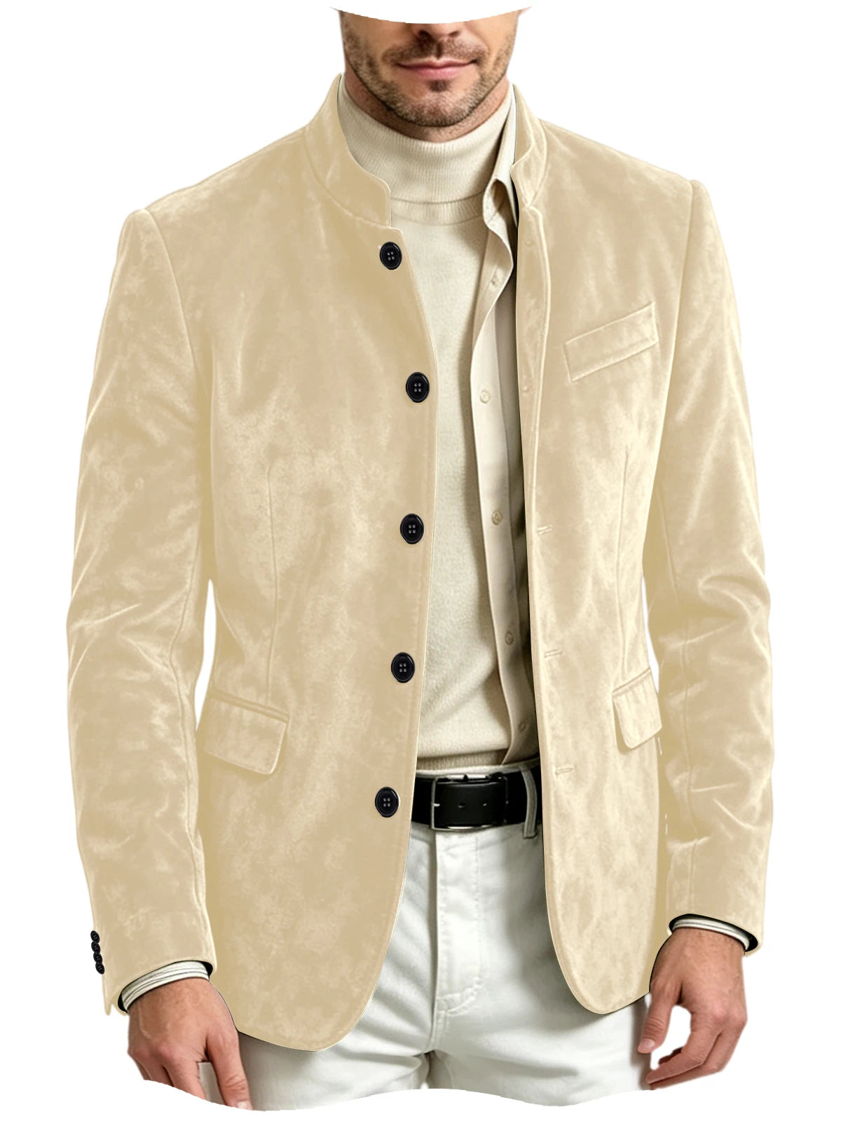 Blazer homme en velours à col montant – CLEVI Paris
