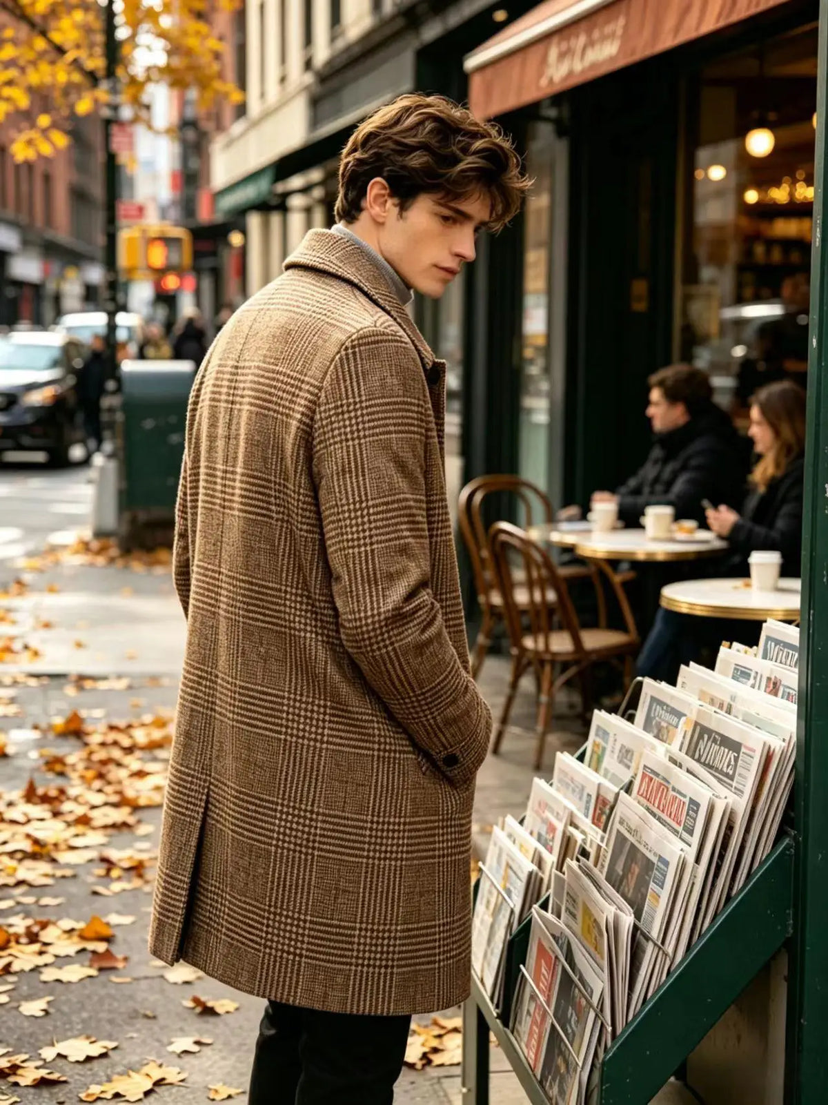Manteau homme à carreaux en laine mélangée – CLEVI Paris