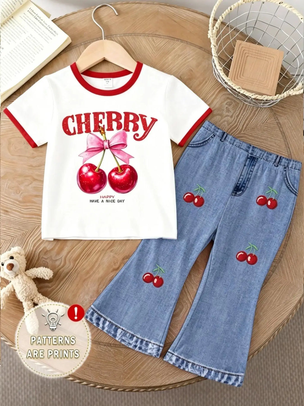 Ensemble fille t-shirt et pantalon cerises – CLEVI Paris
