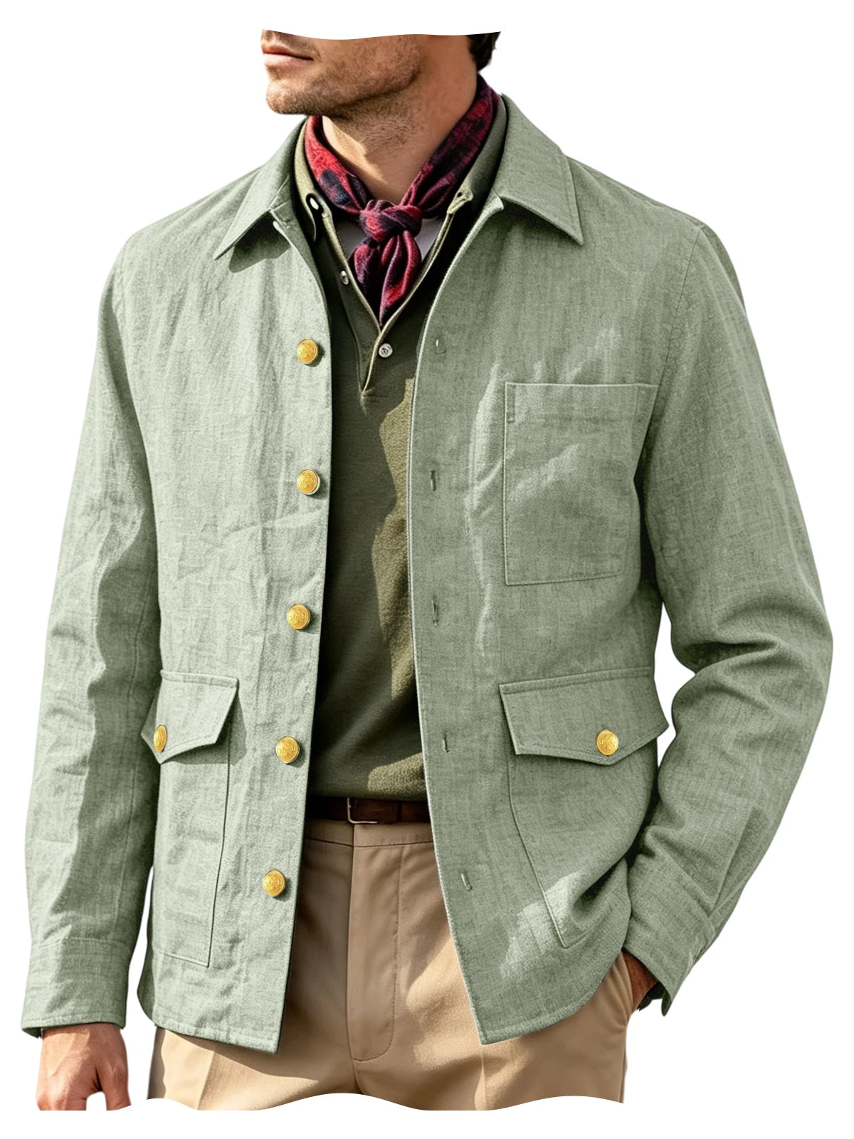 Veste homme en lin mélangé à boutons dorés – CLEVI Paris