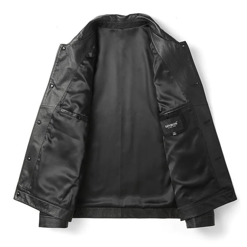 Veste homme en cuir noir boutonnée à rabats – CLEVI Paris