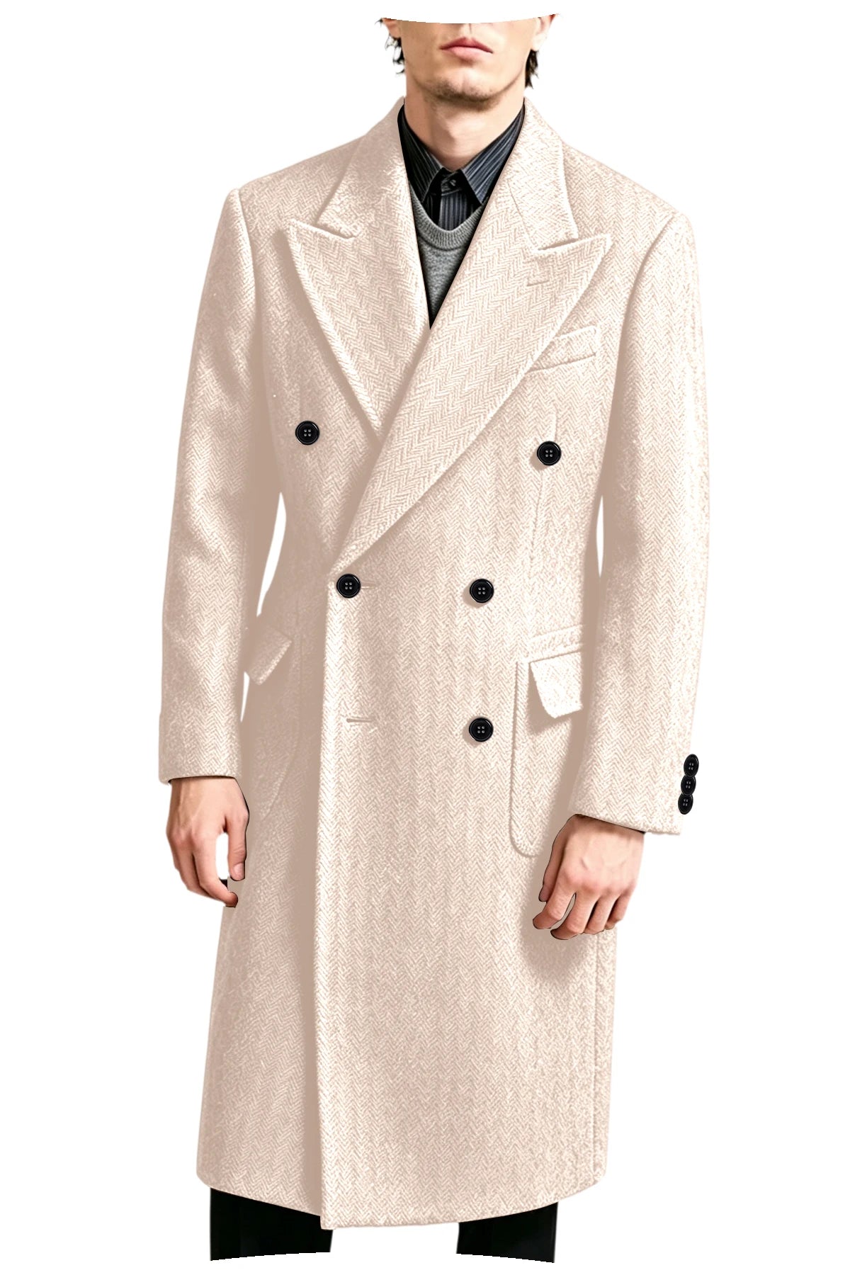 Manteau long homme tweed à chevrons – CLEVI Paris