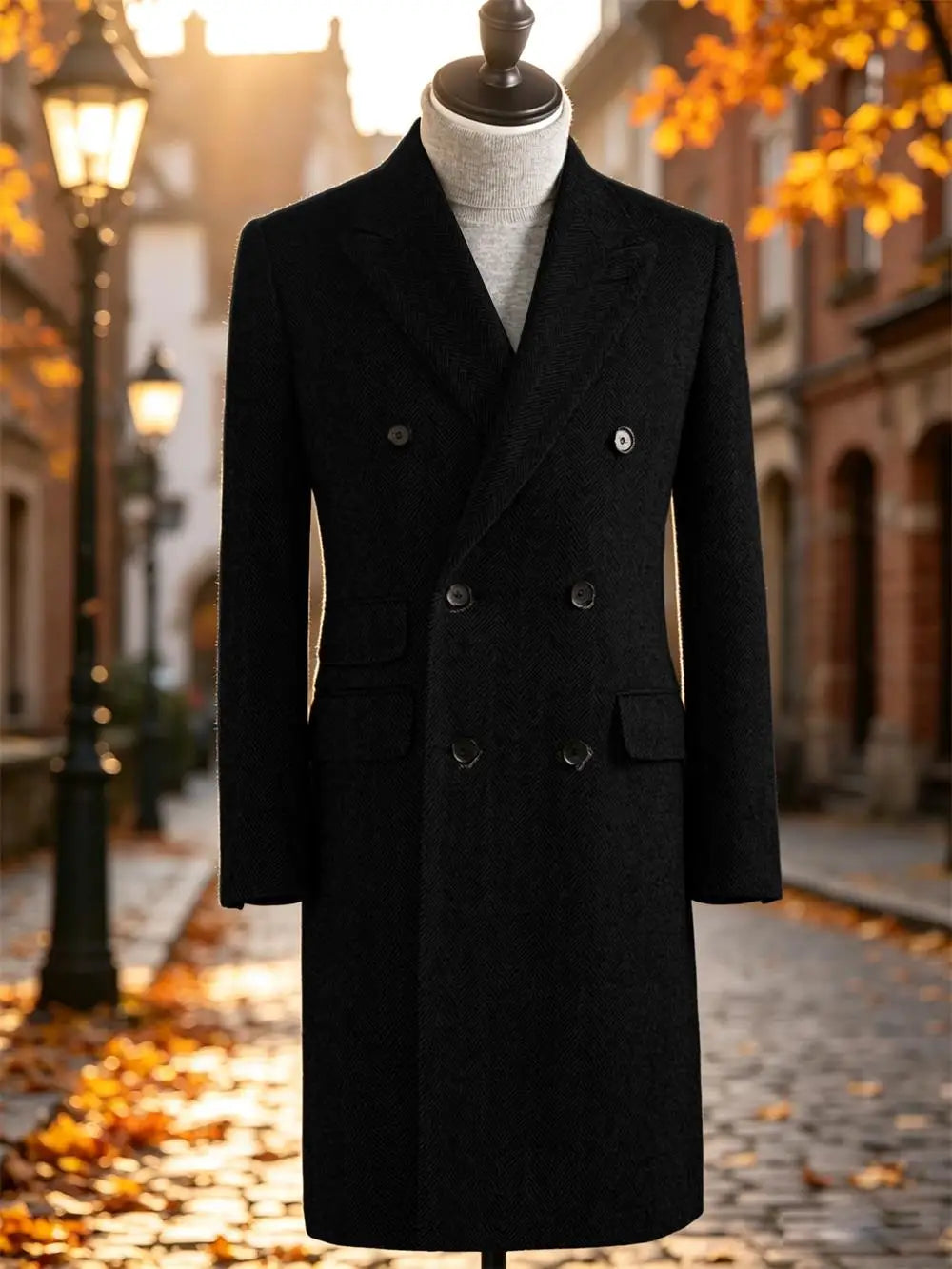 Manteau long homme laine mélangée à chevrons – CLEVI Paris