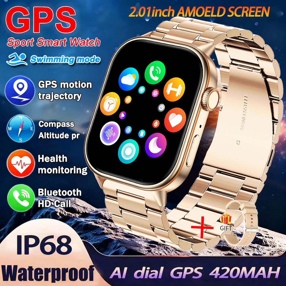 Montre GPS QX17 AMOLED 2,01″ sport – CLEVI Paris