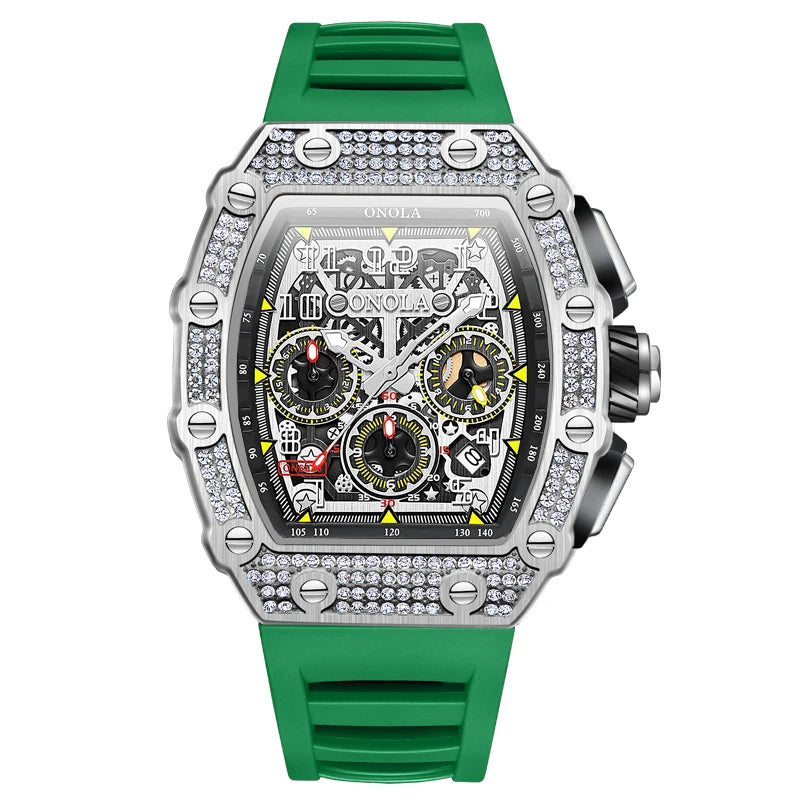 ONOLA ON6826D – Montre Automatique Homme | Diamants, Phase de Lune, Squelette, Étanche 3 Bar