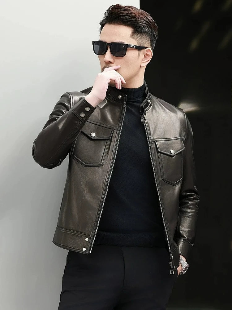 Veste homme en cuir noir coupe ajustée – CLEVI Paris