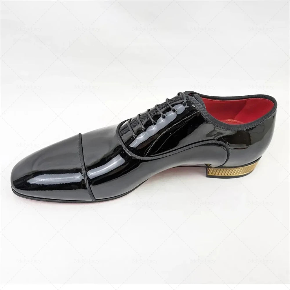 Oxford Homme Cuir Verni Noir Talon Doré Lacets Mariage – CLEVI Paris