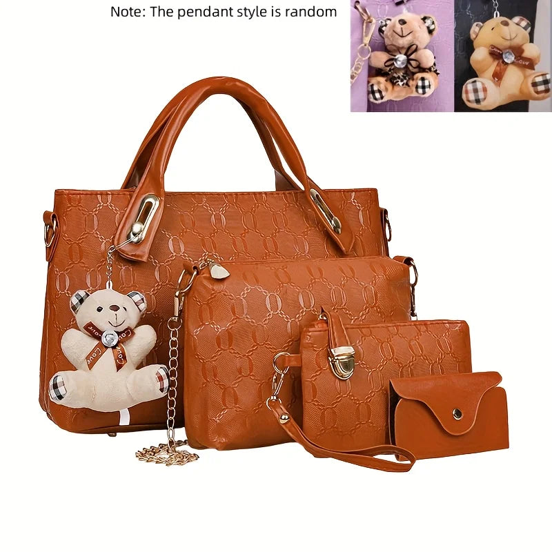Coffret 4 Sacs Femme PU Gaufré Tote + Croisé + Portefeuille – CLEVI Paris