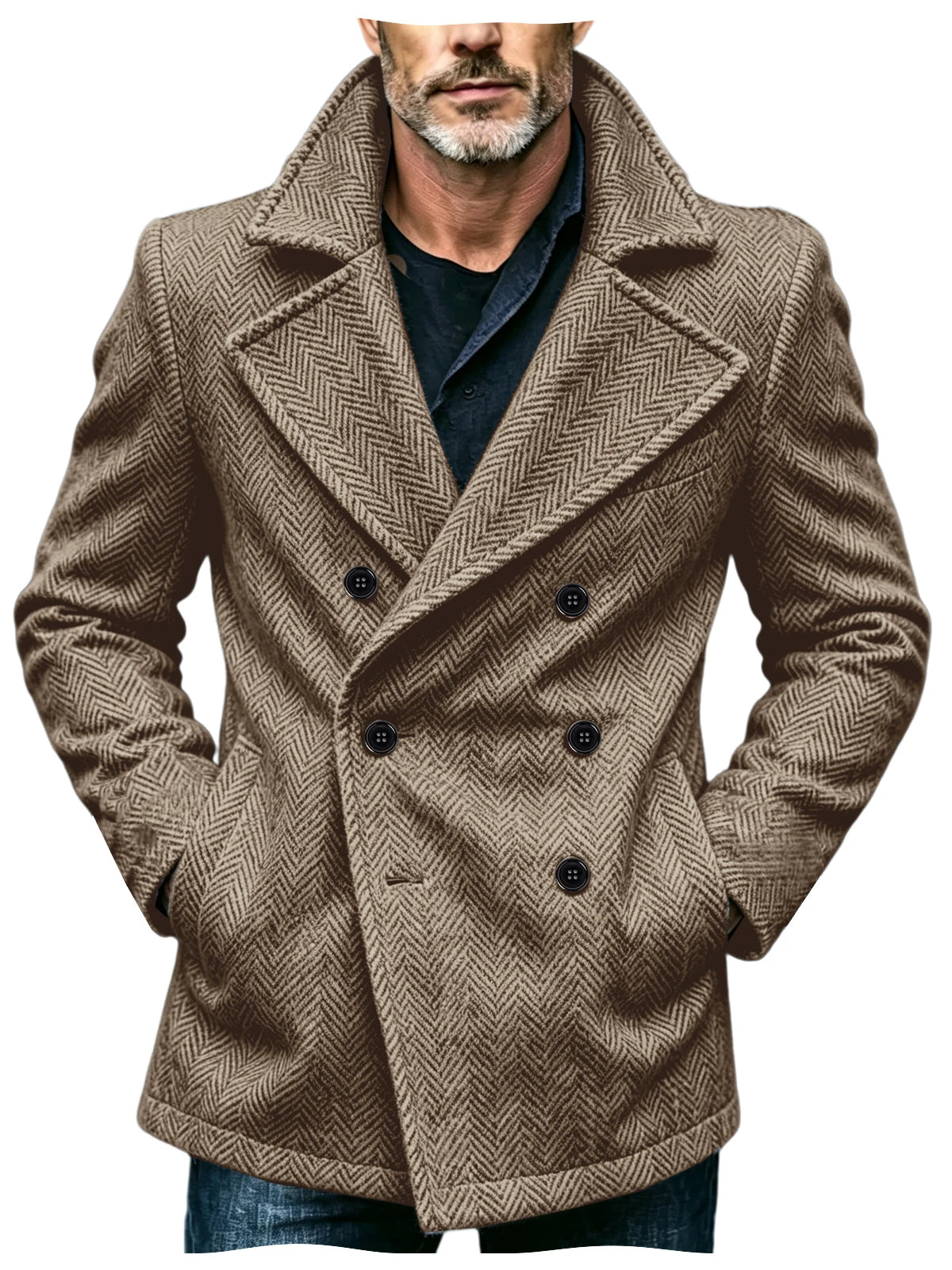 Manteau homme court à chevrons en laine mélangée – CLEVI Paris