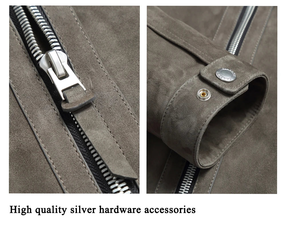 Veste homme en daim gris graphite zippée – CLEVI Paris