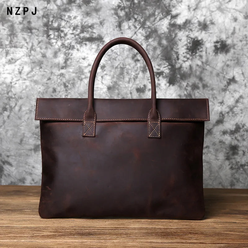Serviette Homme Cuir Vache Rétro Laptop 15"/16" – CLEVI Paris