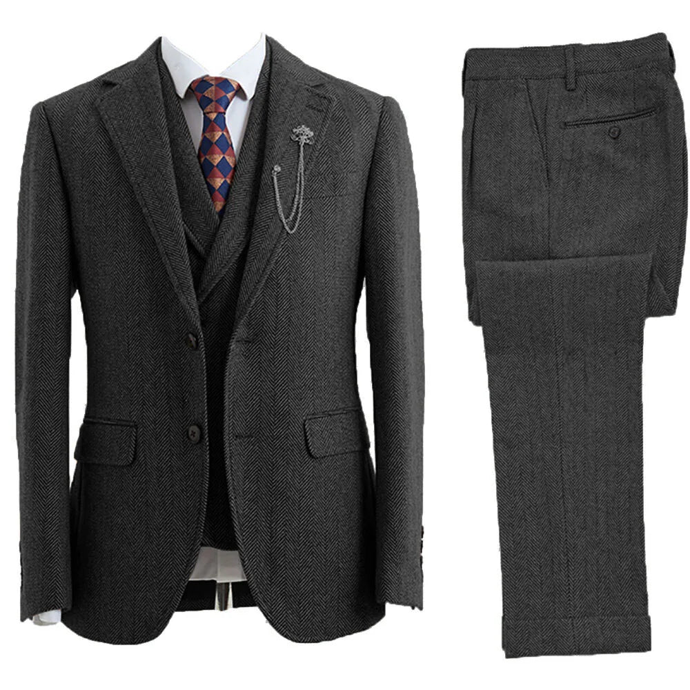 Costume Homme 3 Pièces Tweed Blazer Gilet Pantalon – CLEVI Paris