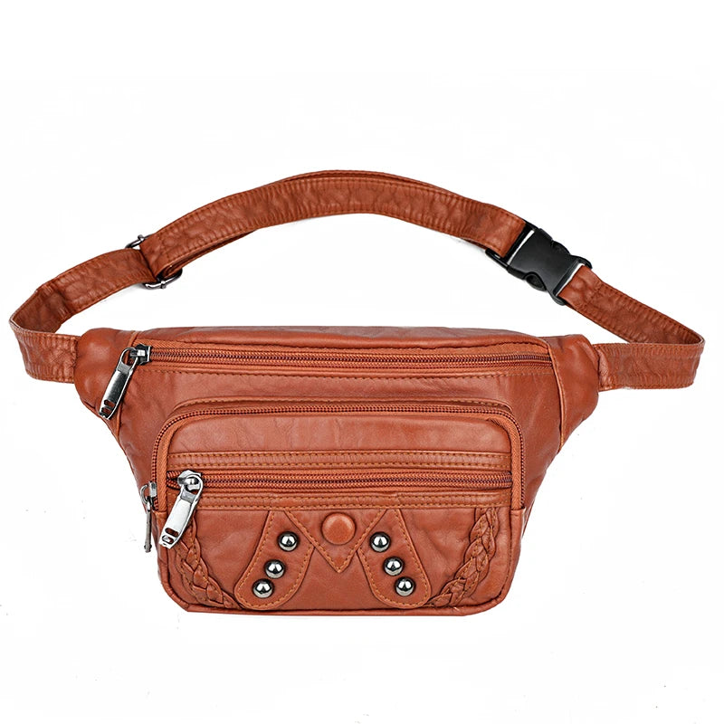 Sac Banane PU Rivets Femme Retro Poitrine Bandoulière 2025 – CLEVI Paris