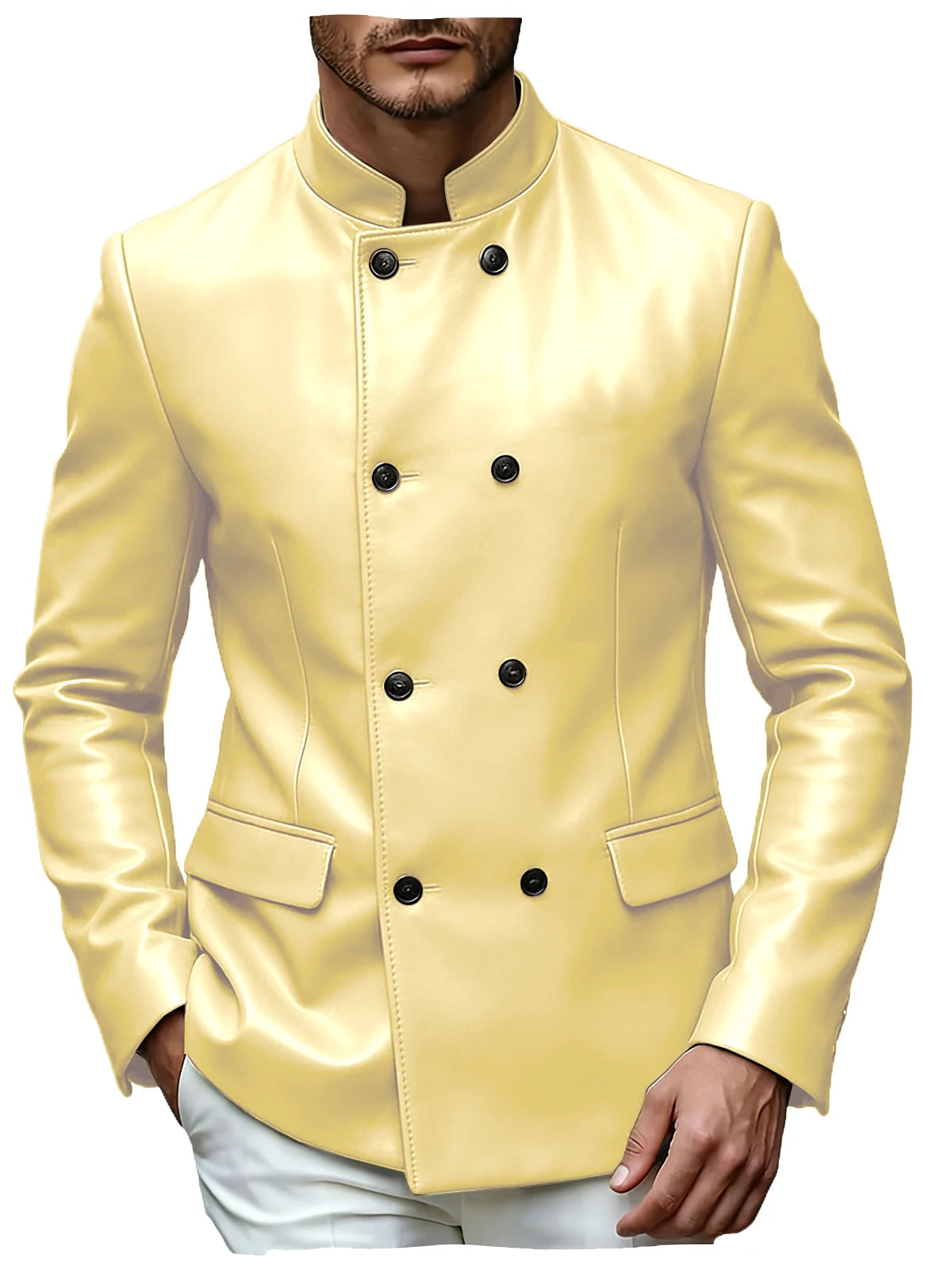 Blazer homme en similicuir, col montant – CLEVI Paris