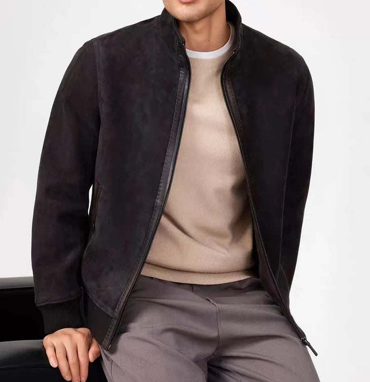 Veste homme en cuir suédé marron café – CLEVI Paris