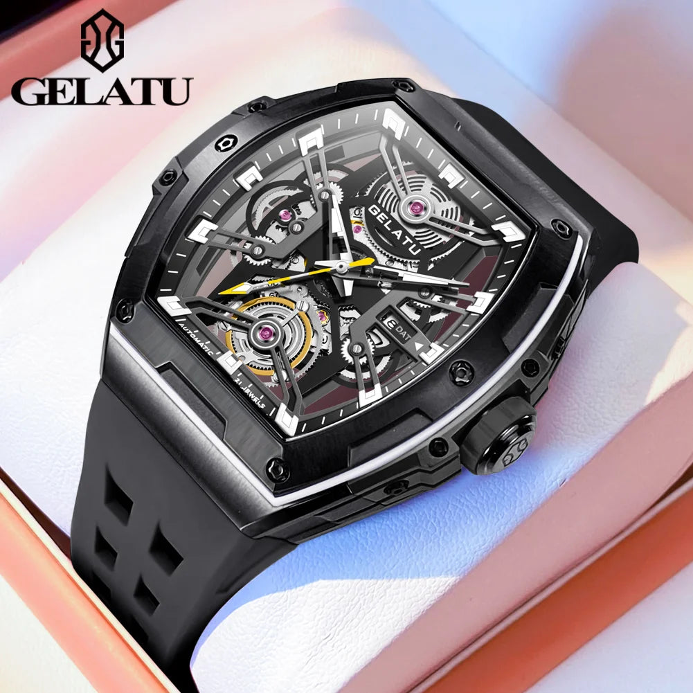 GELATU 6012 Montre Homme Automatique Squelette Saphir Anti-Magnétique 50M – CLEVI Paris