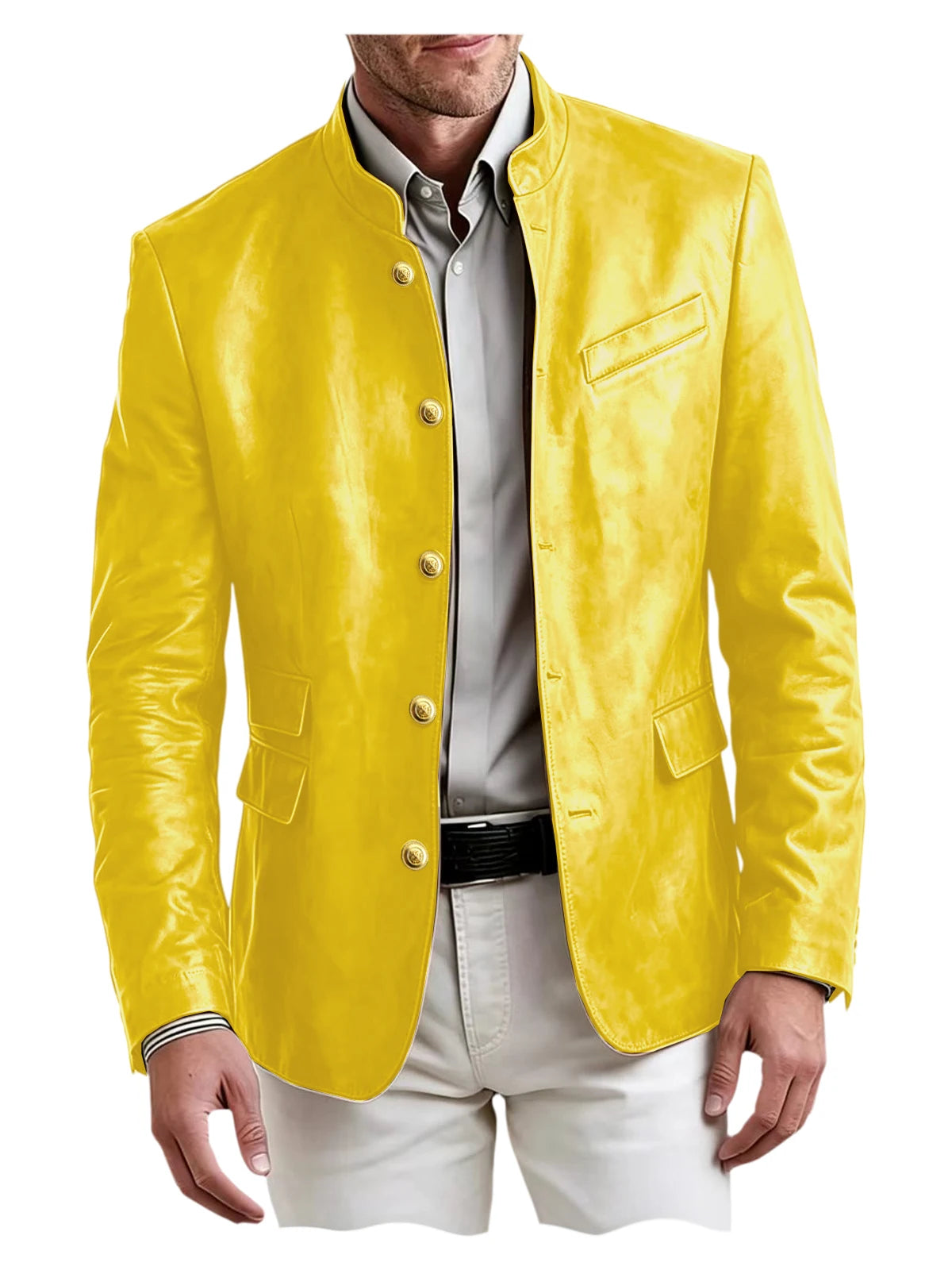 Blazer homme en similicuir, col montant – CLEVI Paris