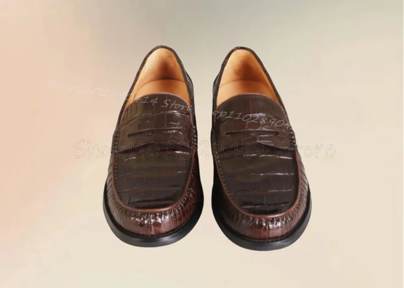Mocassins Penny homme marron effet alligator – CLEVI Paris