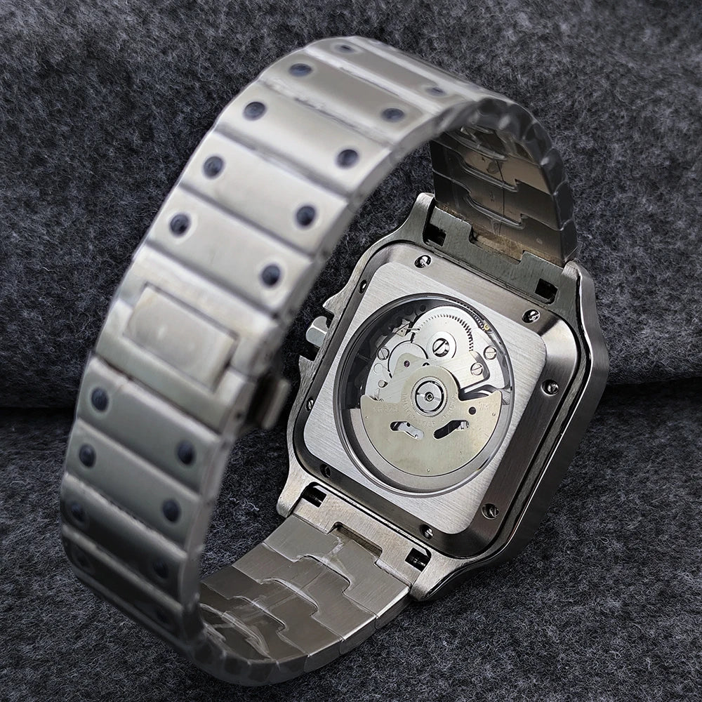 Montre Homme Automatique NH35 Carrée Acier 316L Bracelet Acier Chiffres Romains 30M – CLEVI Paris