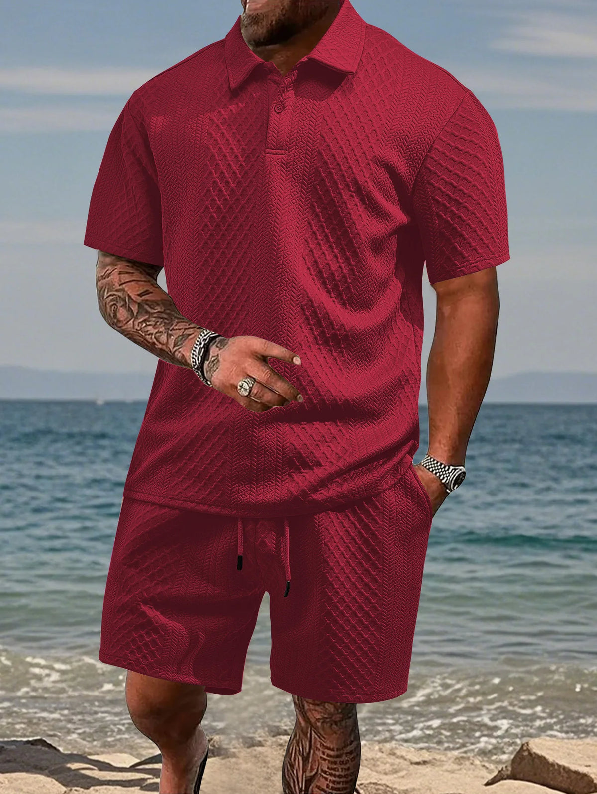Ensemble Homme Polo Jacquard + Short Été Casual – CLEVI Paris