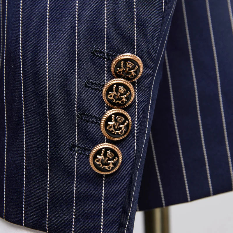 Blazer croisé rayé homme – Bleu marine – CLEVI Paris