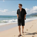 Ensemble 2 Pièces Homme Lin Chemise Manches Courtes + Short Casual Plage Été – CLEVI Paris