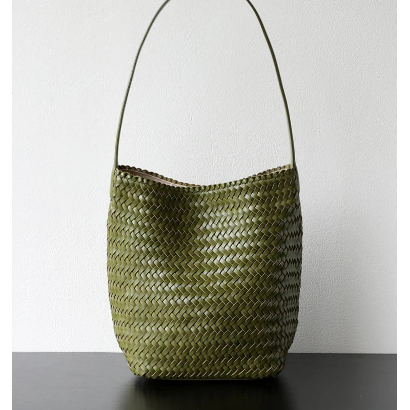 Sac seau tissé femme en cuir véritable – CLEVI Paris