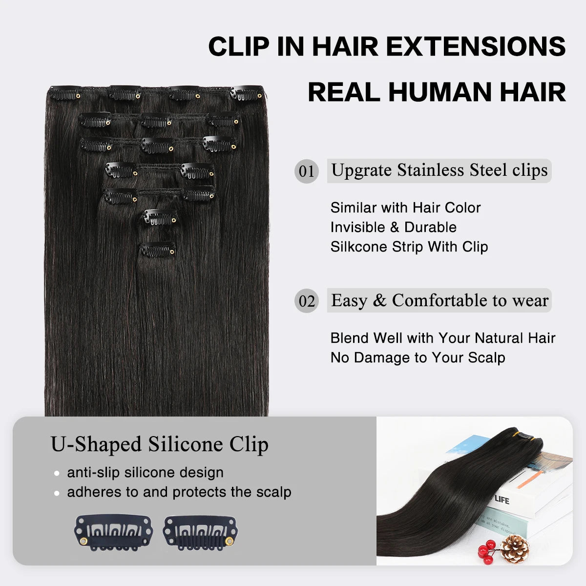 Extensions Cheveux Clips Remy 7Pcs Lisses – CLEVI Paris