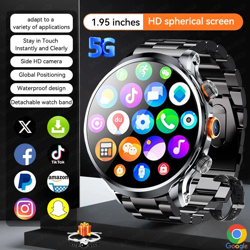 Montre Connectée 4G Android Écran Rond 1,95" Acier – CLEVI Paris