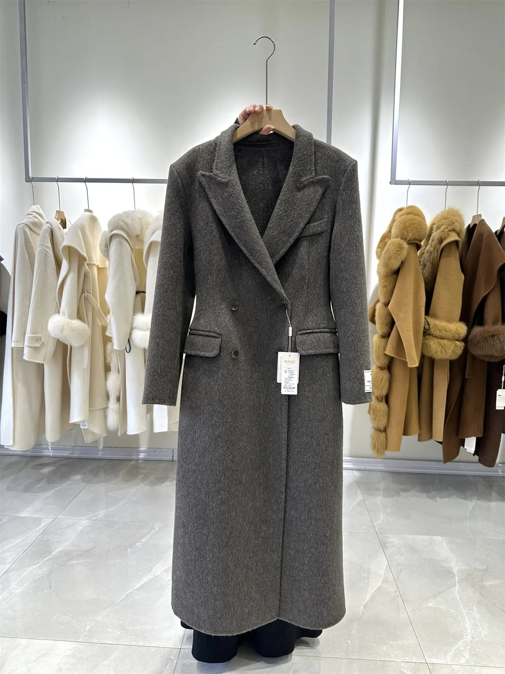Manteau long femme en laine et alpaga – CLEVI Paris