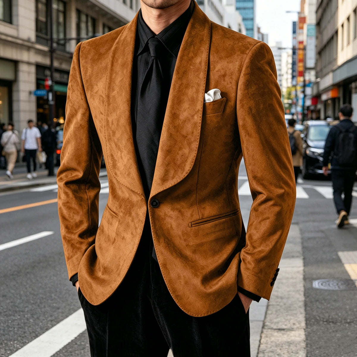 Blazer homme en suédine col châle – CLEVI Paris