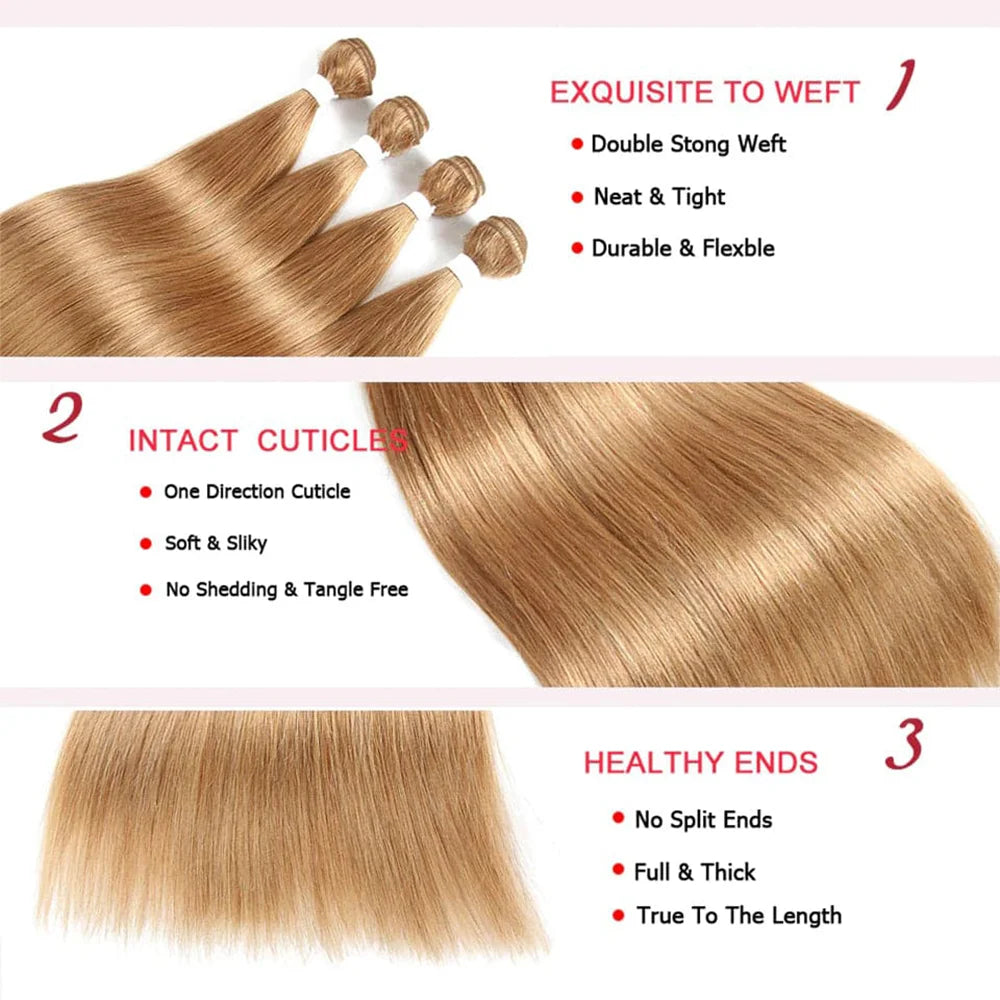 Bundles Cheveux Humains Lisses Blonde Dorée #27 Brésiliens 95g XCBSJIAFA – CLEVI Paris