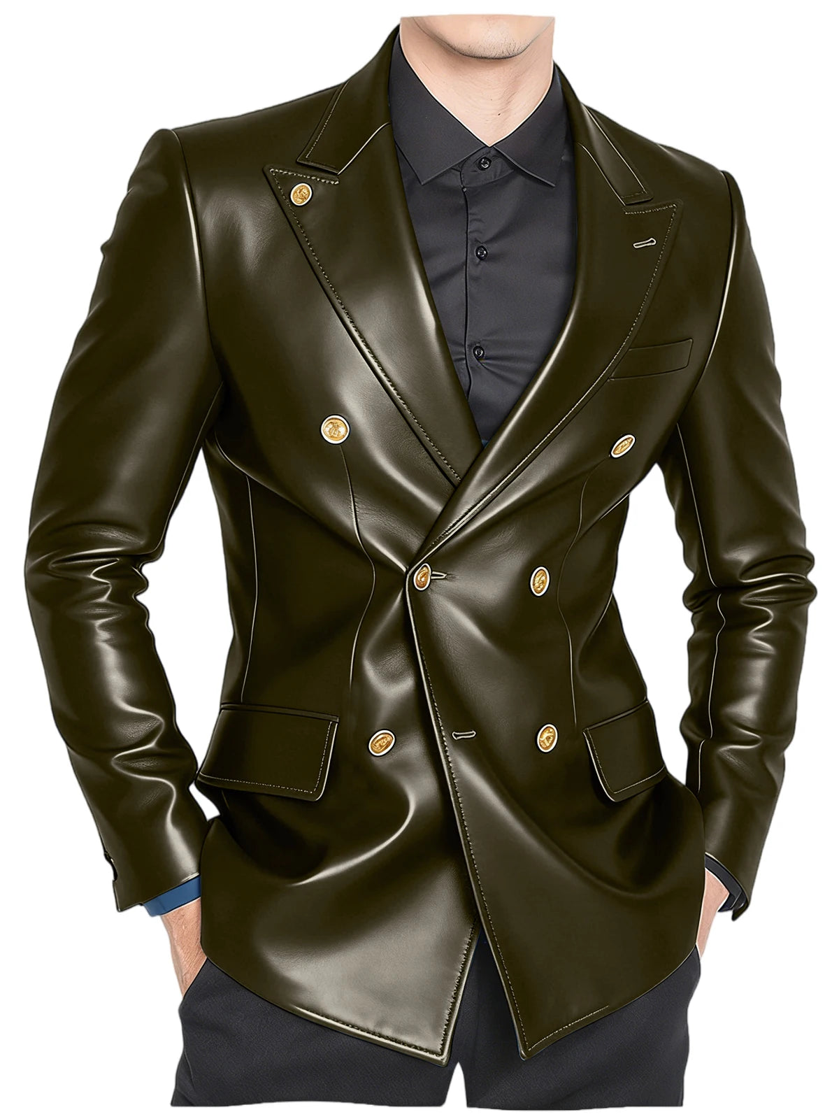 Blazer homme croisé en similicuir brillant – CLEVI Paris