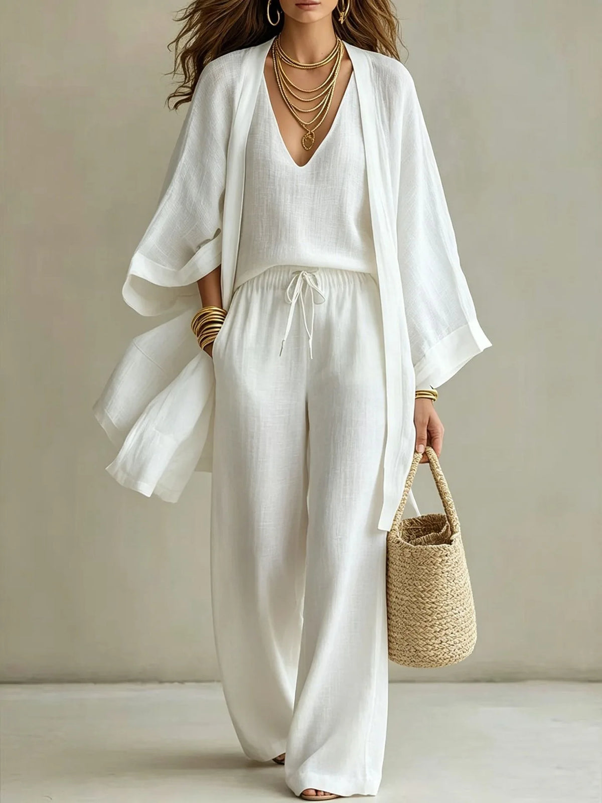 Ensemble femme 3 pièces kimono et pantalon – CLEVI Paris