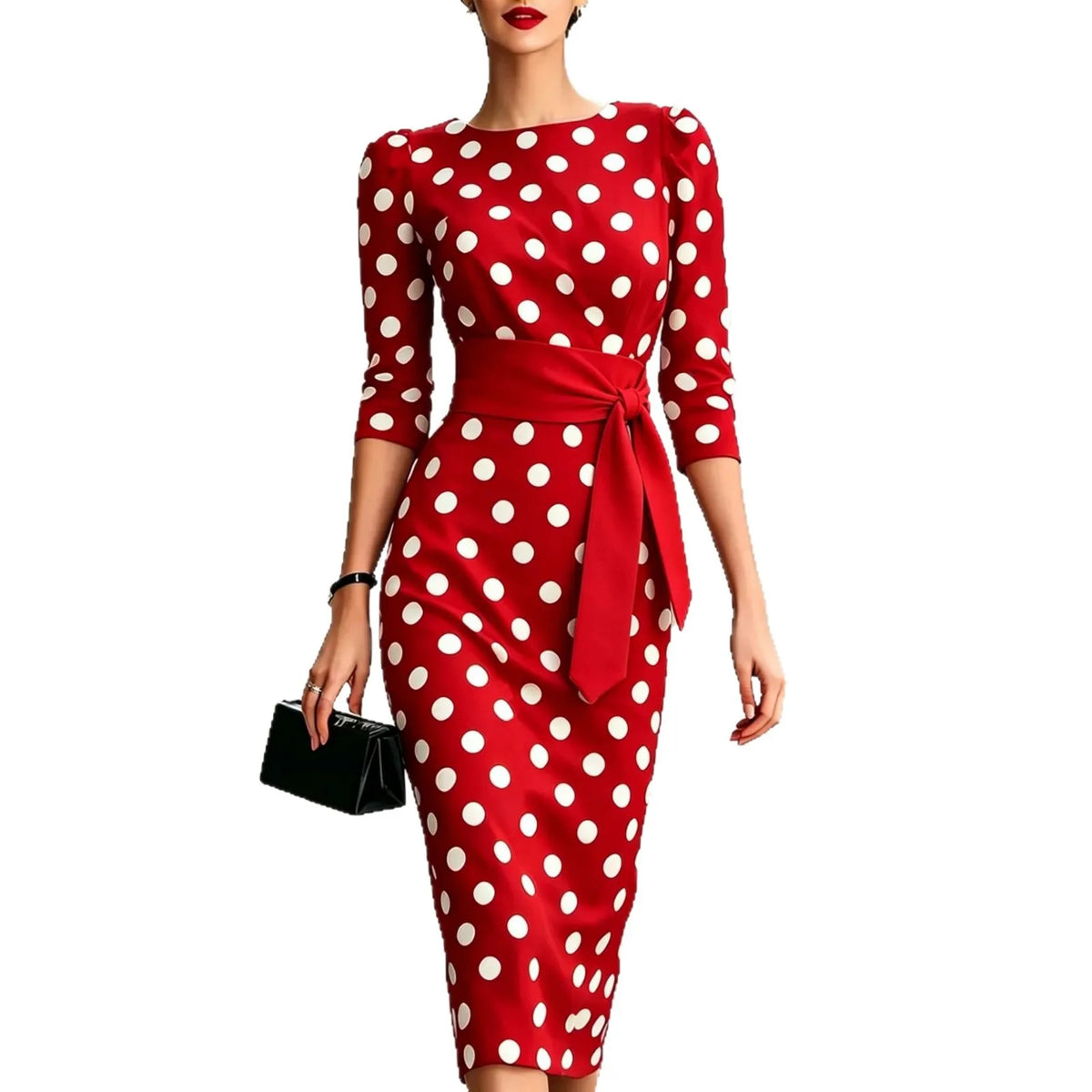 Robe Midi Femme Crayon Manches 3/4 Col Rond – CLEVI Paris