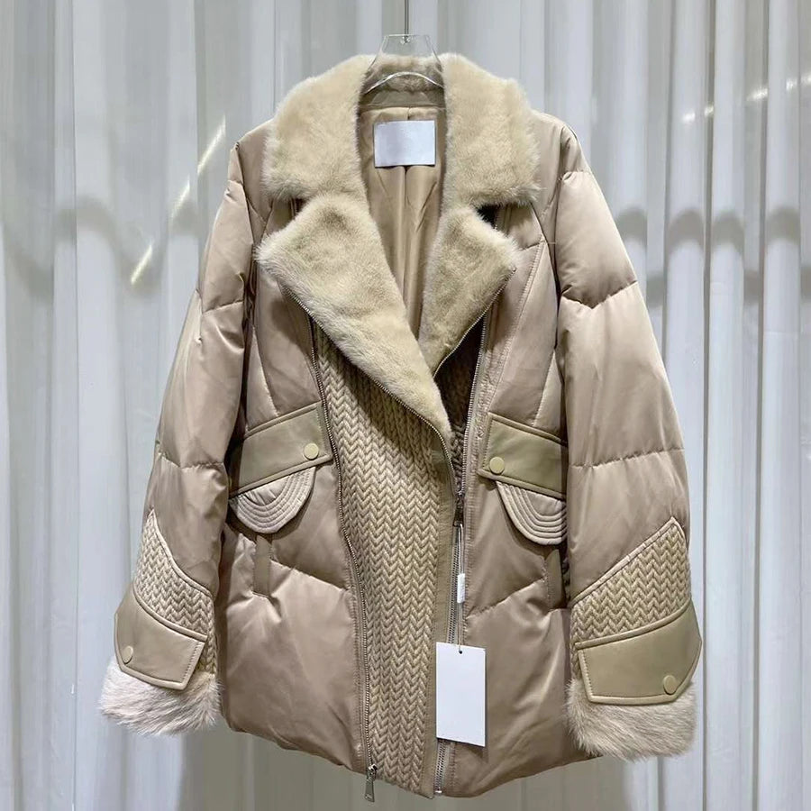 Veste femme matelassée à col large et maille – CLEVI Paris