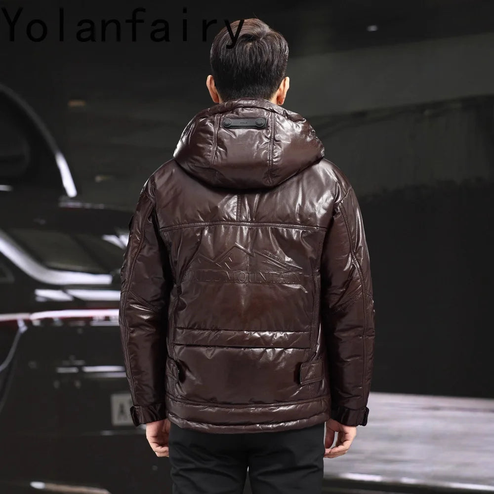 Veste homme marron en cuir de mouton à capuche – CLEVI Paris