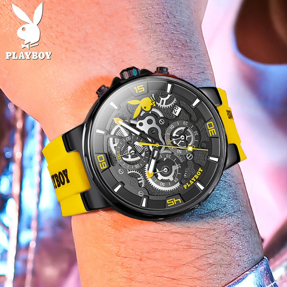 PLAYBOY 3063 Montre Homme Quartz Ronde Calendrier Silicone Coffret 30M – CLEVI Paris