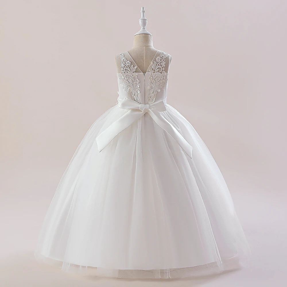 Robe longue fille en blanc à appliqués – CLEVI Paris