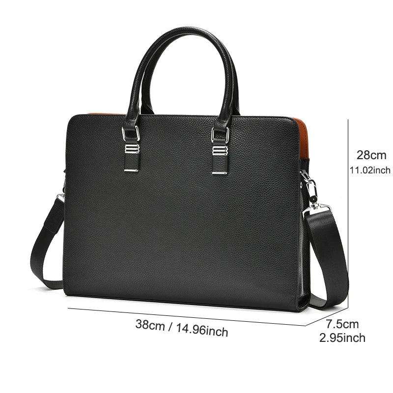 Serviette Homme Cuir Vache Rayures Luxe Laptop 14" 38x8x28cm – CLEVI Paris