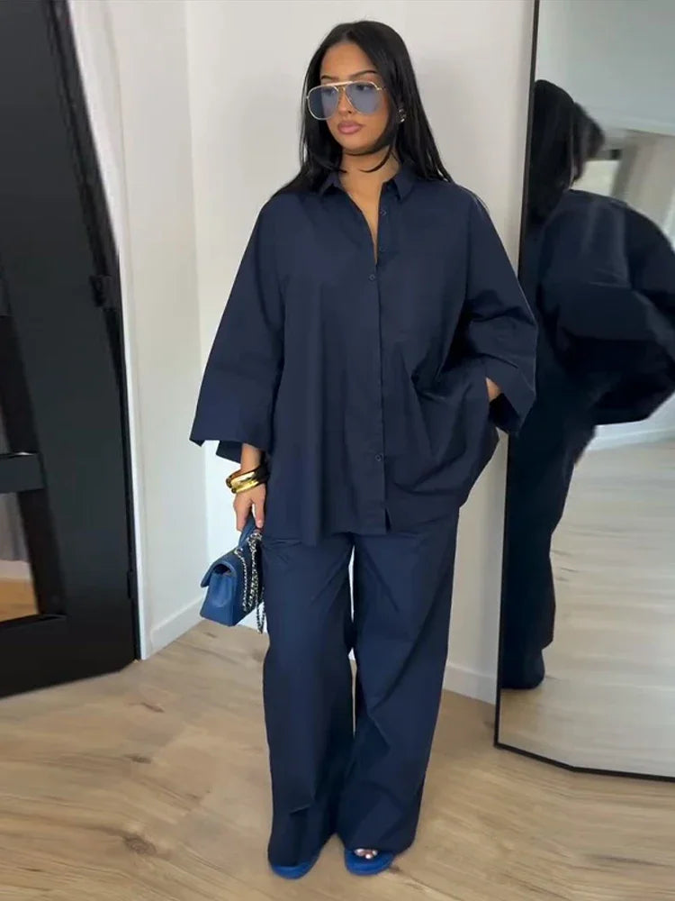 Ensemble femme blouse à revers et pantalon – CLEVI Paris