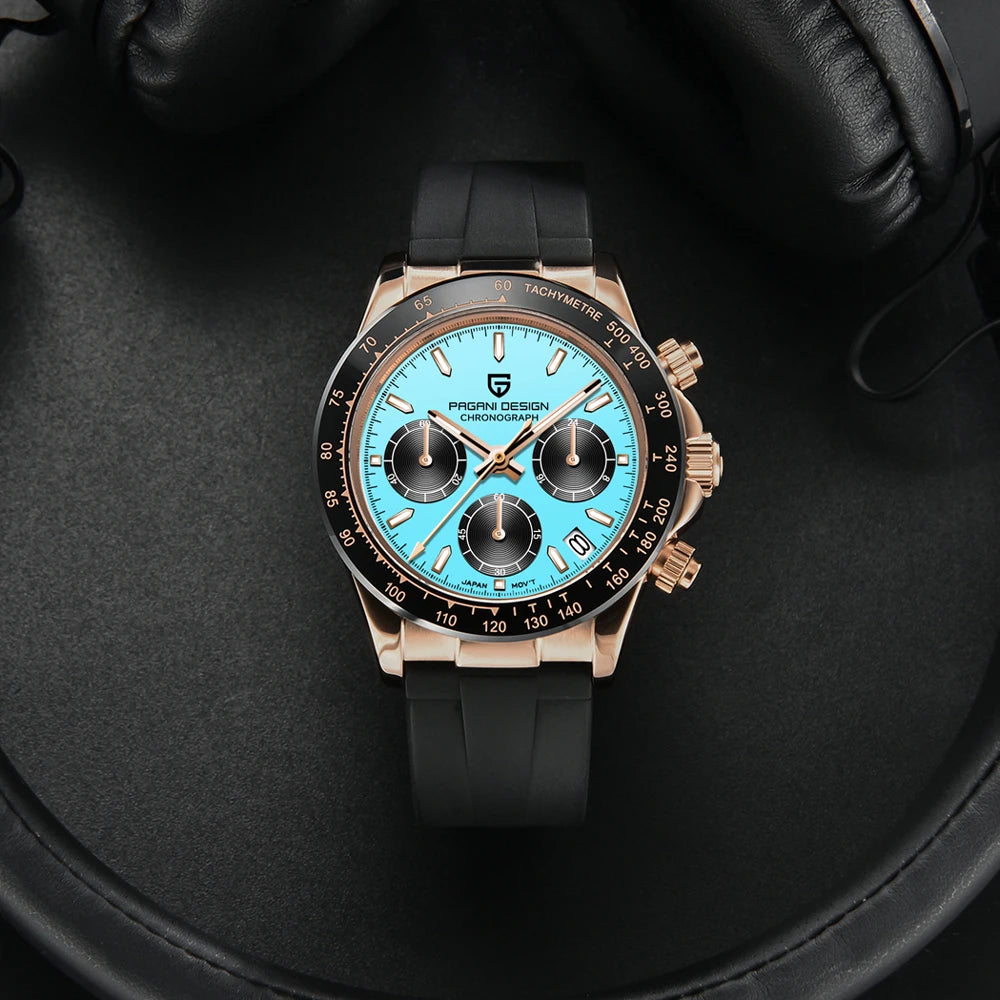 Montre Homme Pagani Design PD-1664 Chronographe Quartz VK63 Saphir Étanche 10 Bars Or Bleu – CLEVI Paris