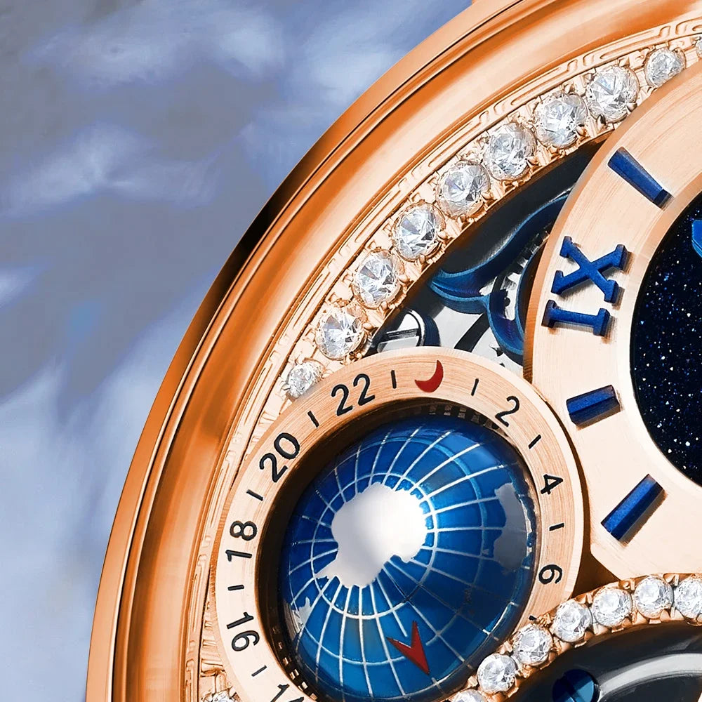 Montre Tourbillon Manuel Globe 3D Saphir Cuir Homme – CLEVI Paris