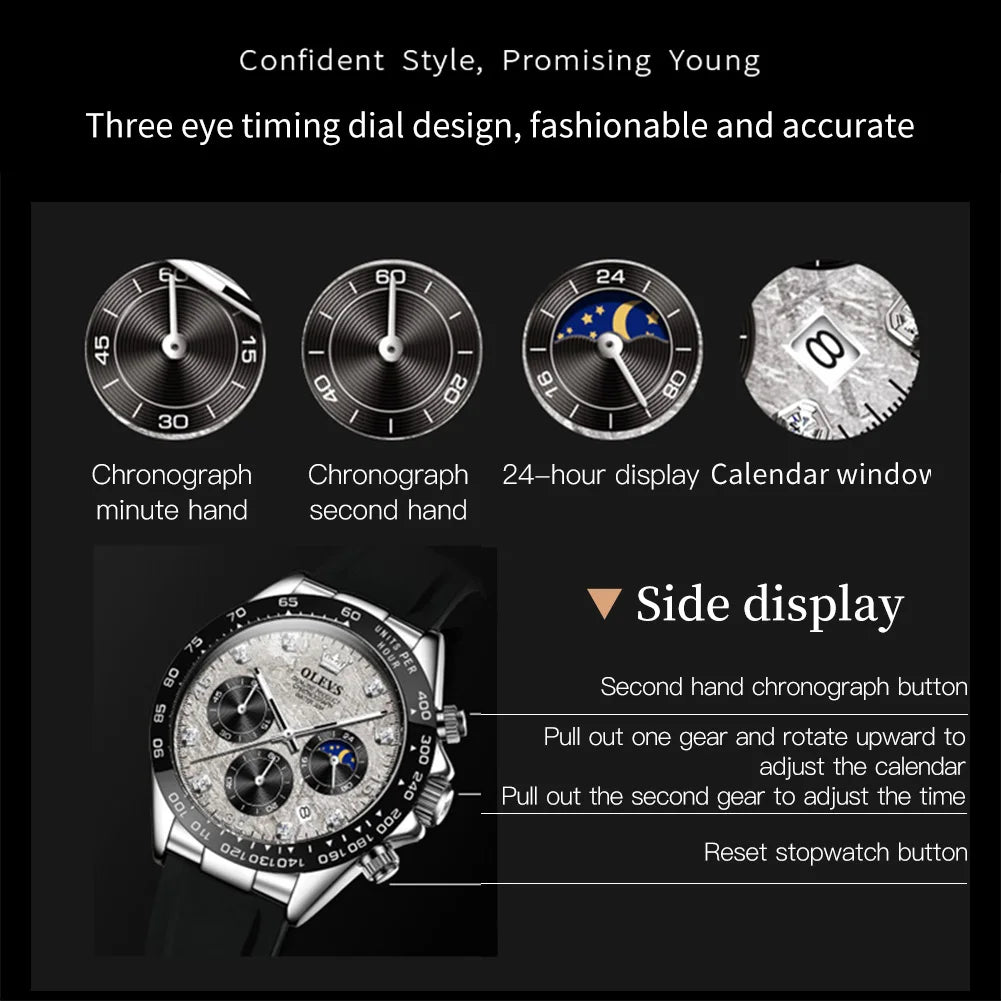 Montre Quartz Chronographe Phase de Lune OLEVS Homme – CLEVI Paris