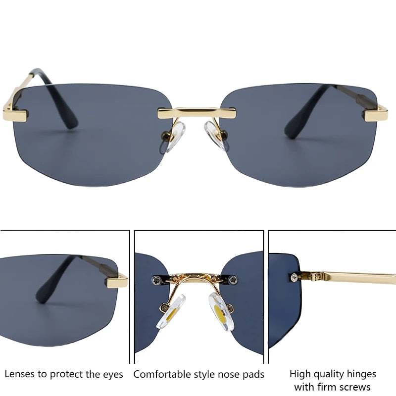 Lunettes de Soleil Carrées Rimless Polygone Métal Or Vintage UV400 Homme – CLEVI Paris