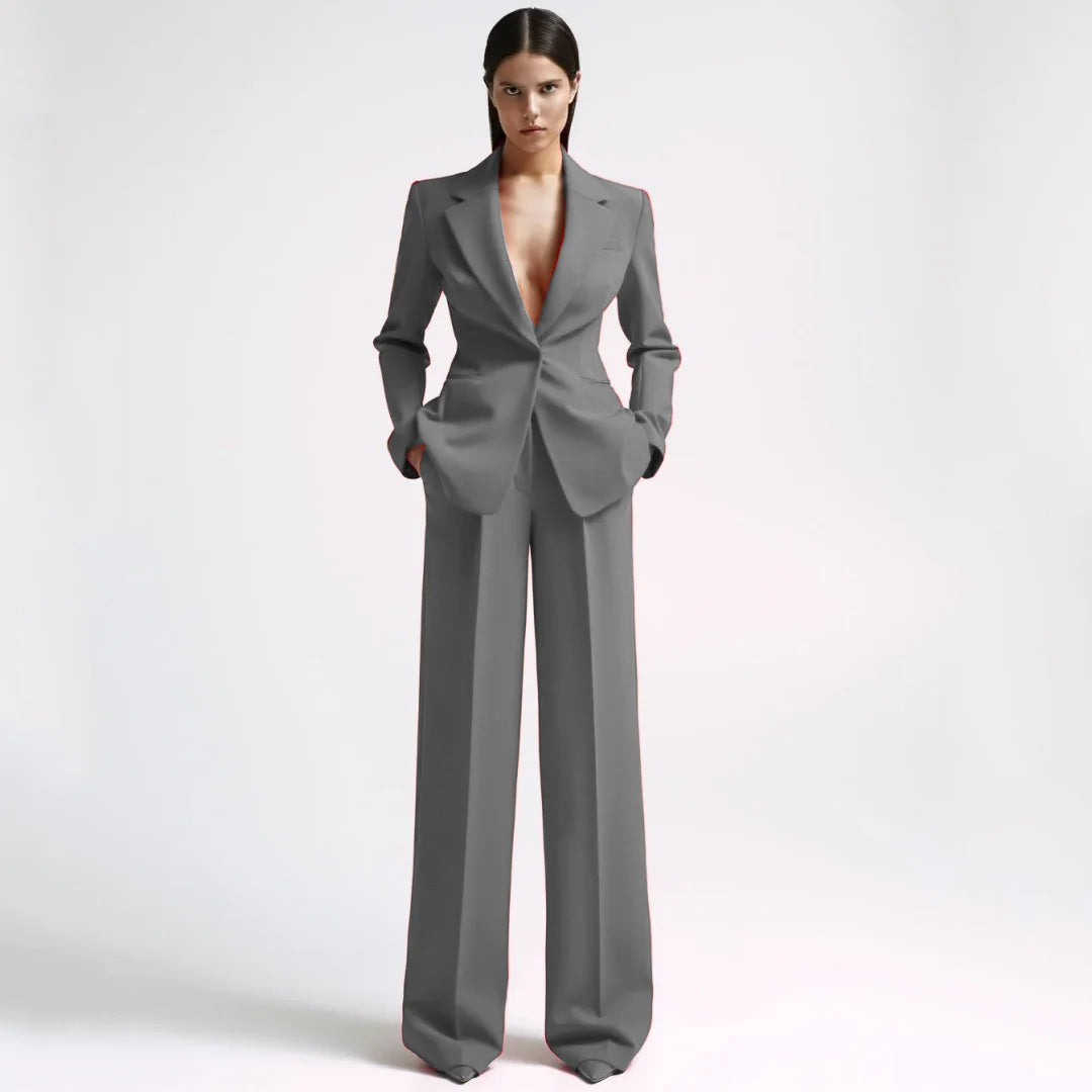 Tailleur 2 Pièces Femme Blazer Pantalon Revers Cranté 13 Coloris – CLEVI Paris
