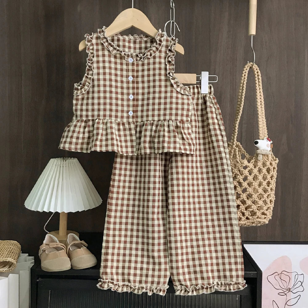 Ensemble fille haut à carreaux et pantalon – CLEVI Paris